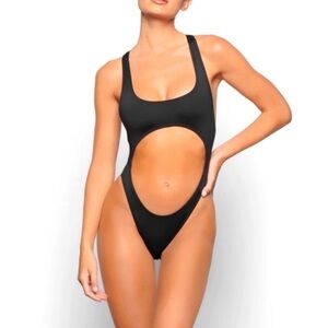 SKIMS Black Racerback Cutout One-Piece Swimsuit